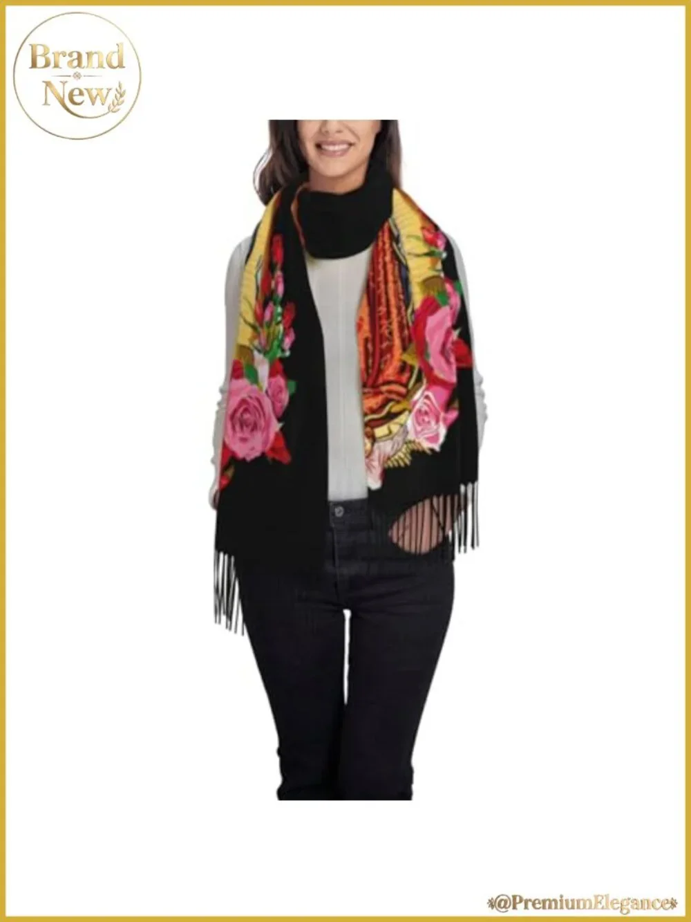 Faux Cashmere Shawl Wrap Floral Mexican Evening Dress Scarf